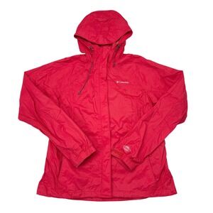 Columbia Rain Jacket Womens Size XL Pink Full Zip Hooded Nylon Waterproof